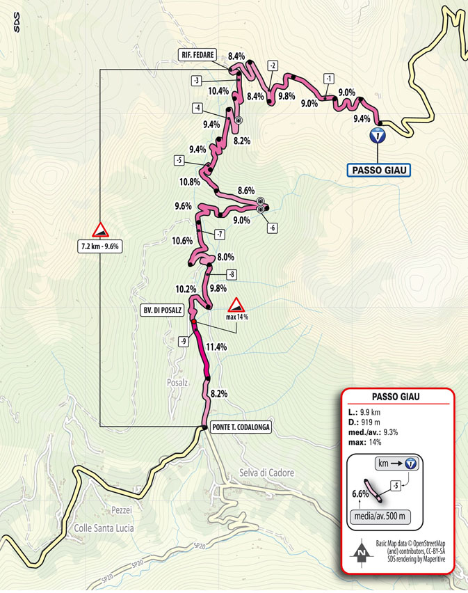 salita giau dettagli Tappa 16 del Giro d'Italia 2021 Sacile Cortina d'Ampezzo