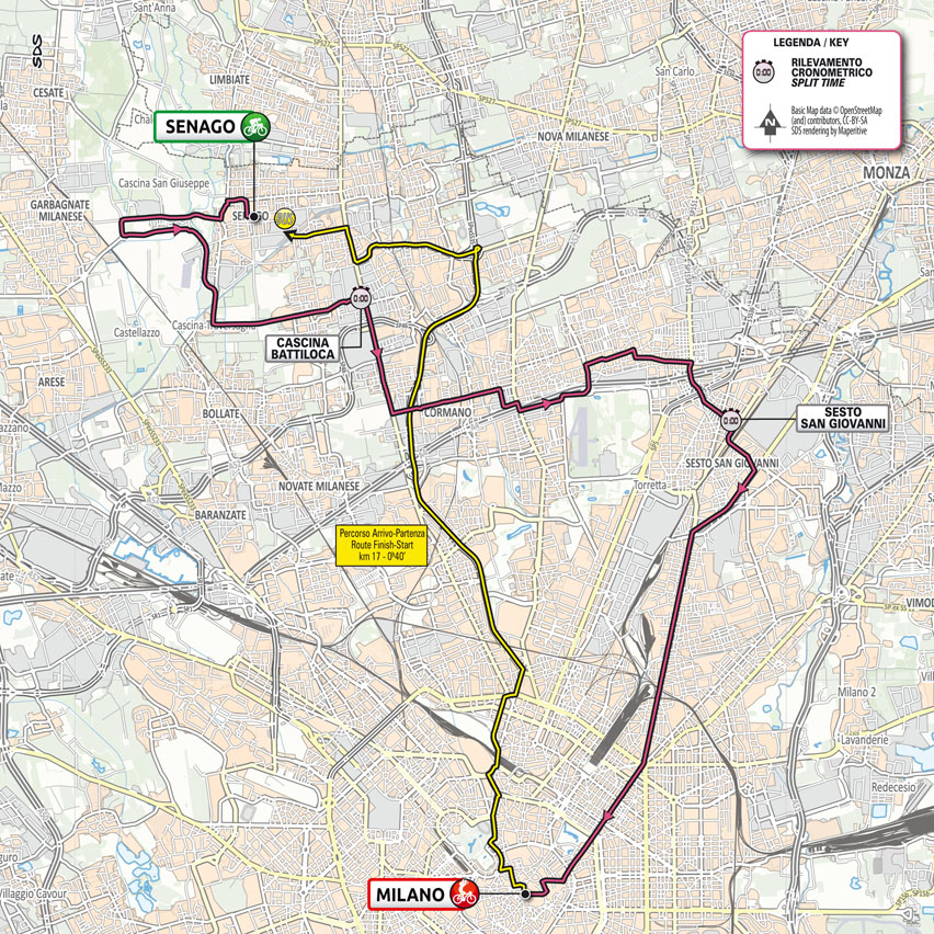 Map Stage 21 Giro d’Italia 2021: Senago, Milano TISSOT ITT