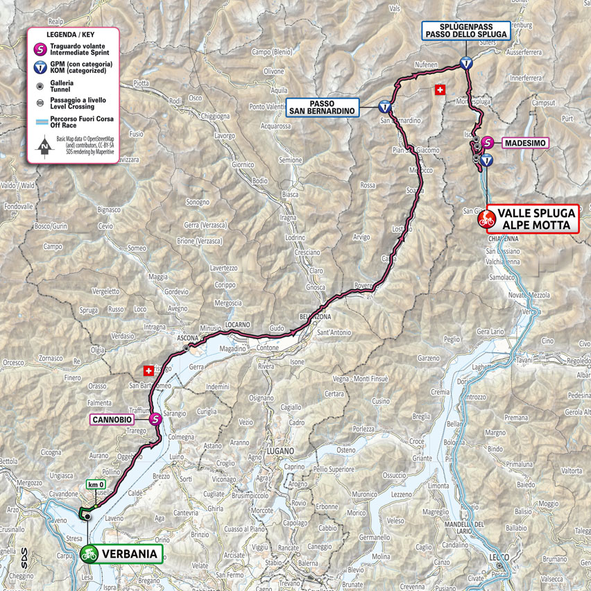 Carte Étape 20 Giro d’Italia 2021: Verbania, Valle Spluga - Alpe Motta