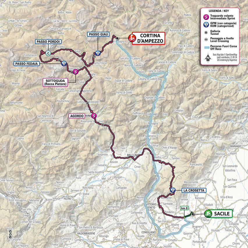 Planimetria Tappa 16 del Giro d'Italia 2021: Sacile, Cortina d'Ampezzo