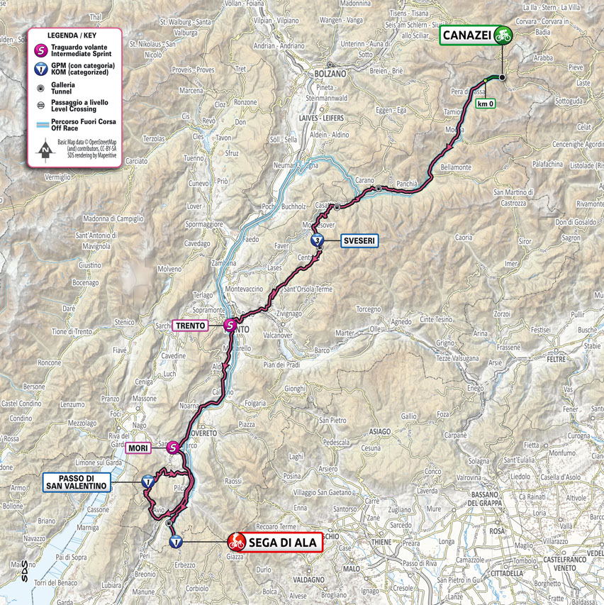 Map Stage 17 Giro d'Italia 2021: Canazei, Sega di Ala