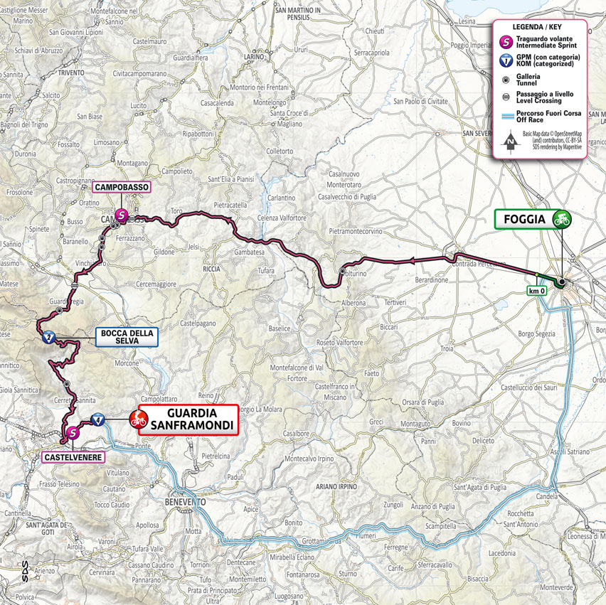 map Stage 8 Giro d'Italia 2021 Foggia Guardia Sanframondi