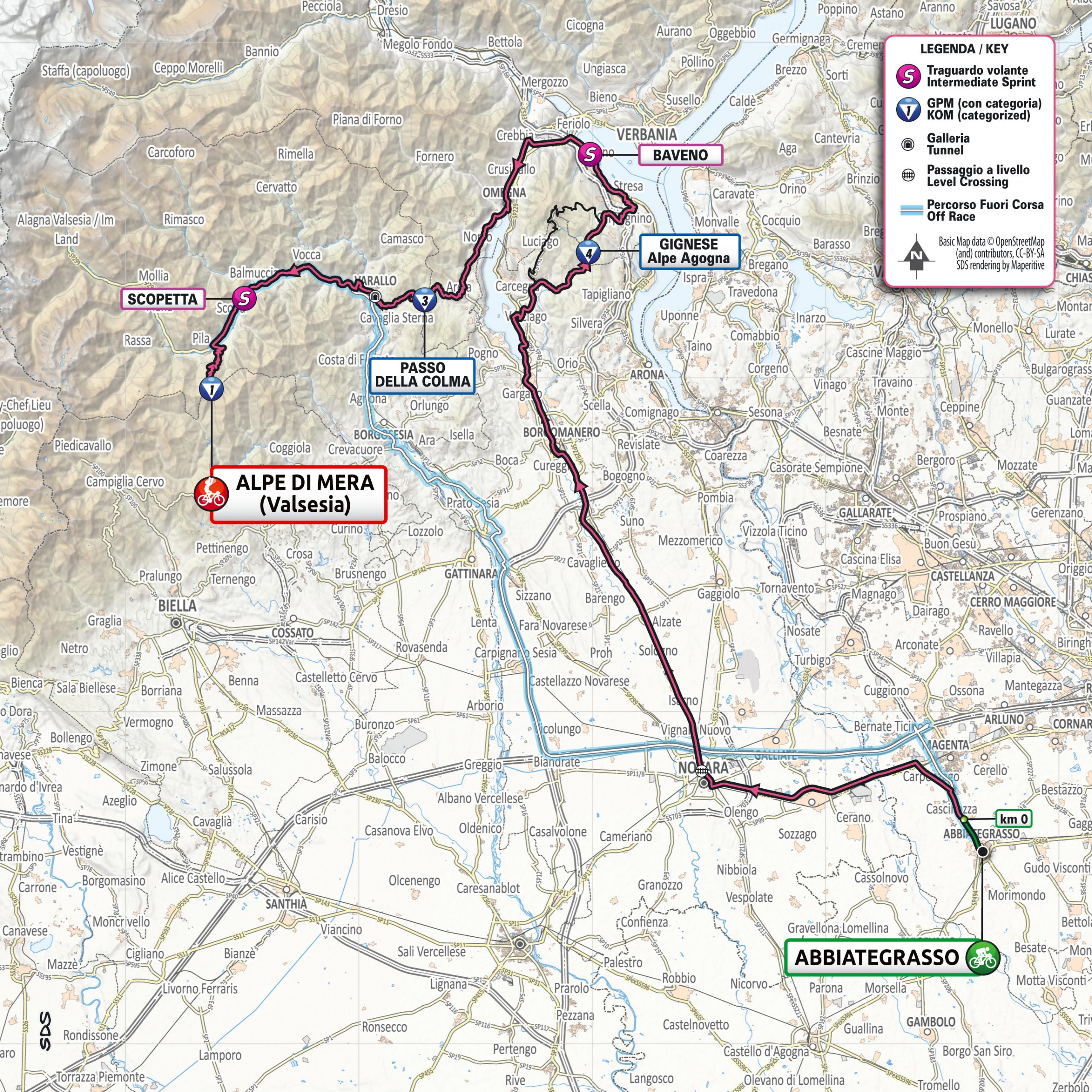 Planimetria Tappa 19 del Giro d’Italia 2021: Abbiategrasso, Alpe di Mera (Valsesia)