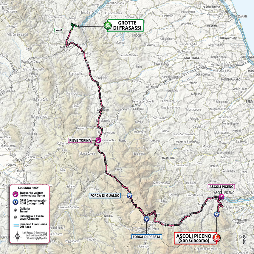 map Stage 6 Giro d'Italia 2021 Grotte di Frasassi Ascoli Piceno San Giacomo