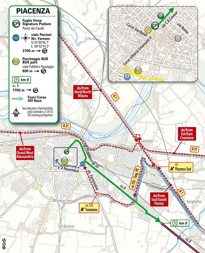 planimetria partenza Tappa 4 del Giro d'Italia 2021 Piacenza Sestola