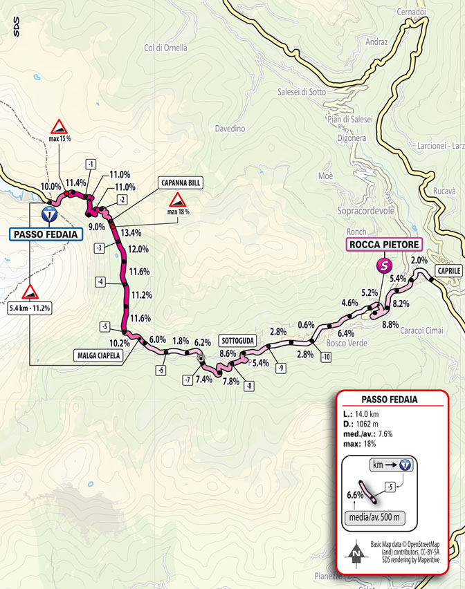 Salita fedaia dettaglio Tappa 16 del Giro d'Italia 2021 Sacile Cortina d'Ampezzo