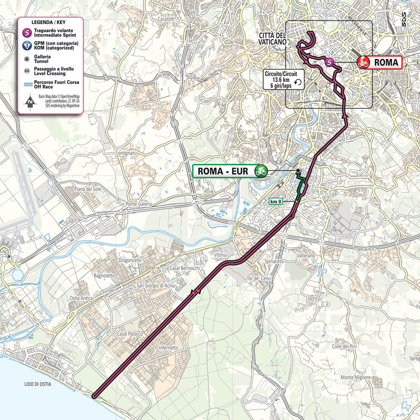 Il percorso della 21esima tappa del Giro d'Italia a Roma