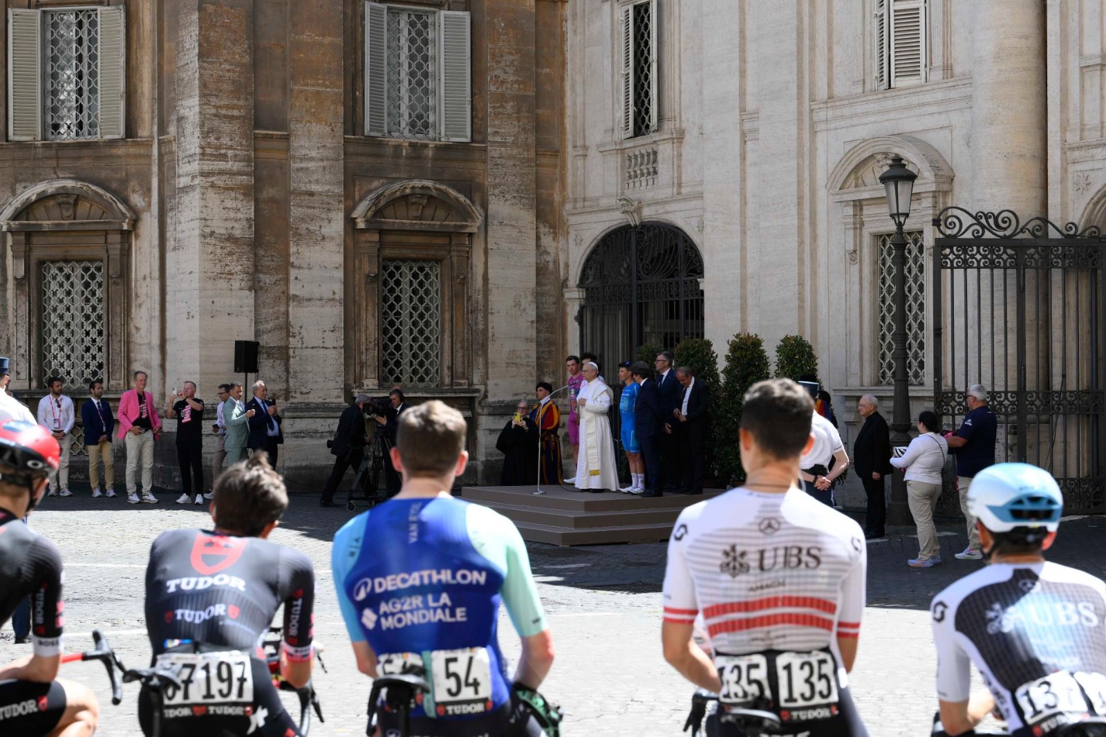 Pope Leo XIV greeted the riders as they passed through Vatican City ...