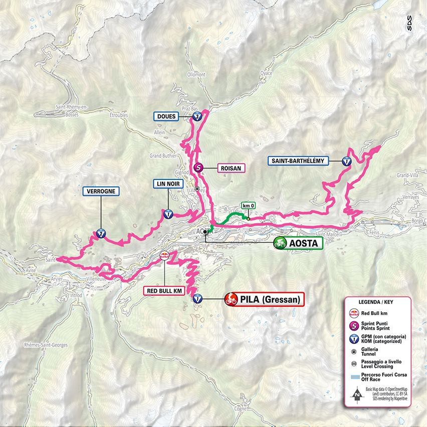 Planimetria ufficiale della tappa 14 del Giro d’Italia 2026, Aosta - Pila (Gressan)