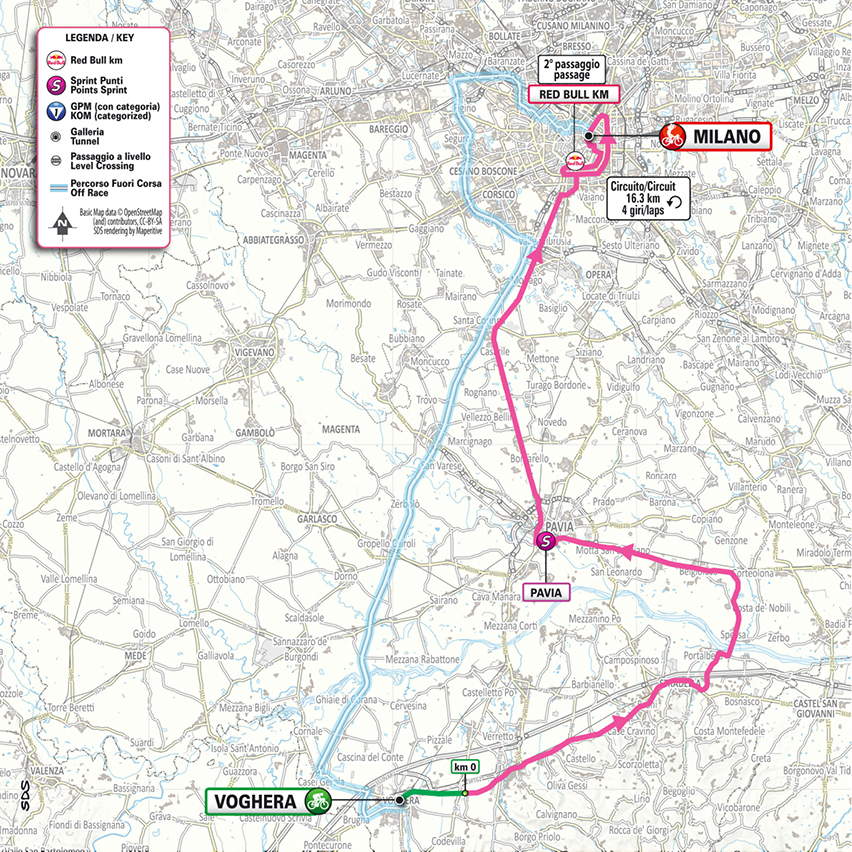 Planimetria ufficiale della tappa 15 del Giro d’Italia 2026, Voghera - Milano